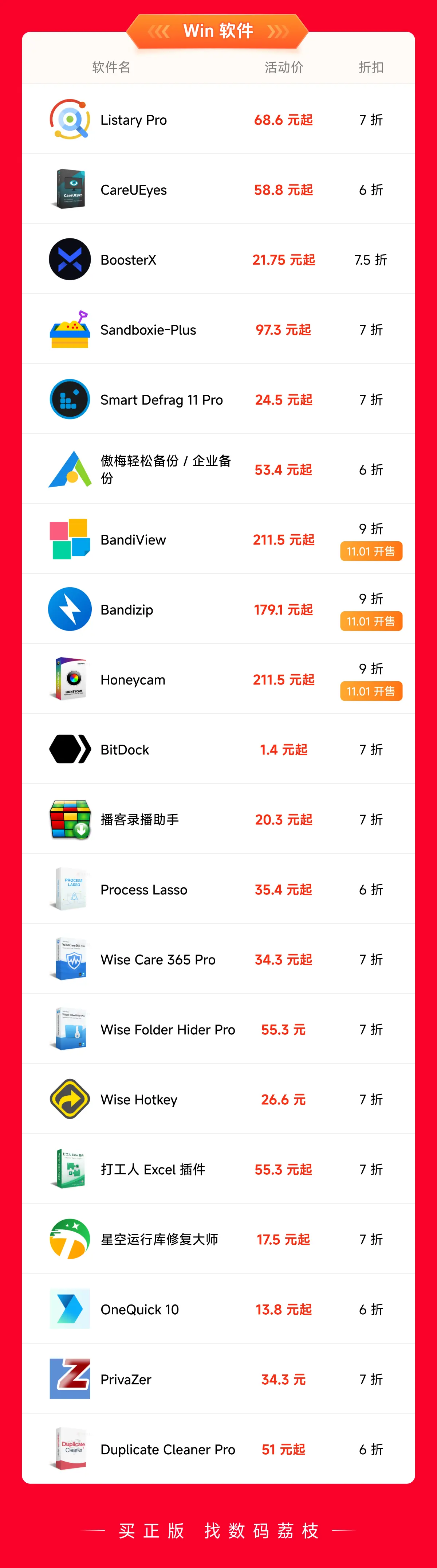 Win软件折扣清单